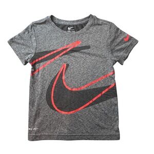 Nike T-Shirt Kids 7 Gray Dri-FIT Swoosh Graphic Athletic Short Sleeve Tee